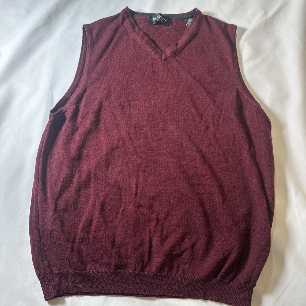 Brandini Merino Wool Golf Sweater Vest Size Medium Made In Italy Vintage Red